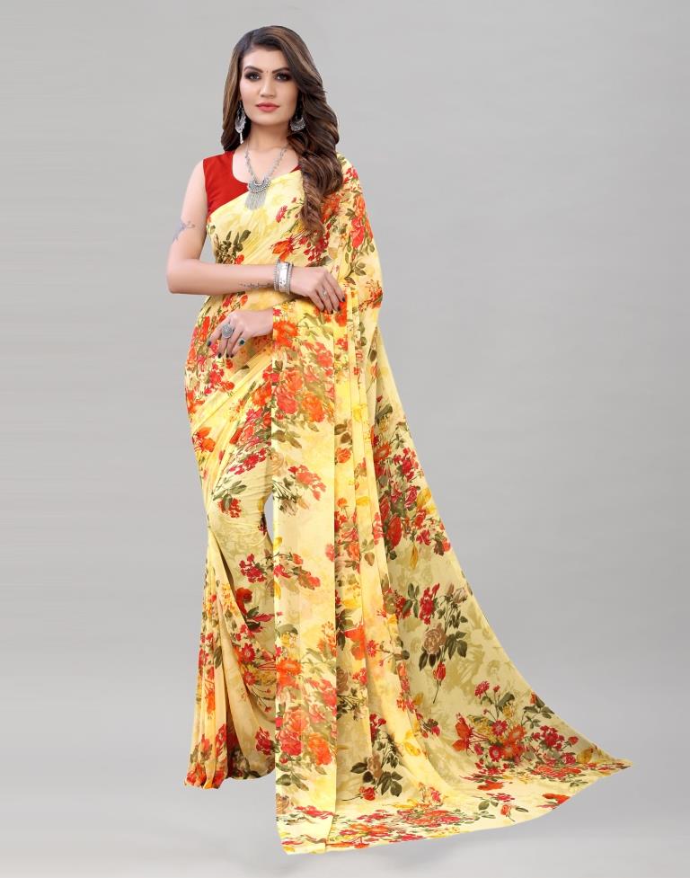 Sensuous Yellow Printed Saree | Sudathi