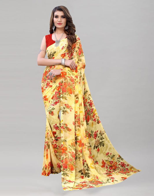 Sensuous Yellow Printed Saree | Sudathi
