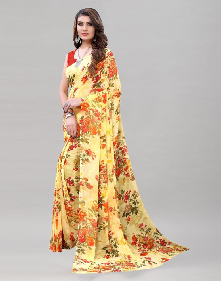 Sensuous Yellow Printed Saree | Sudathi