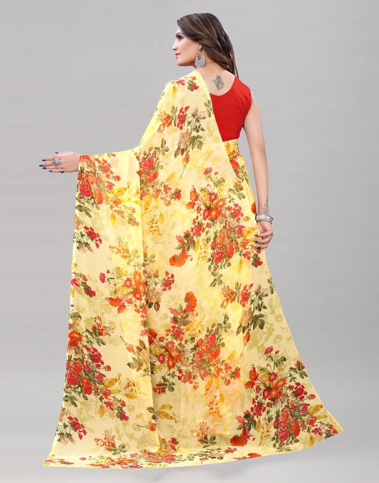 Sensuous Yellow Printed Saree | Sudathi