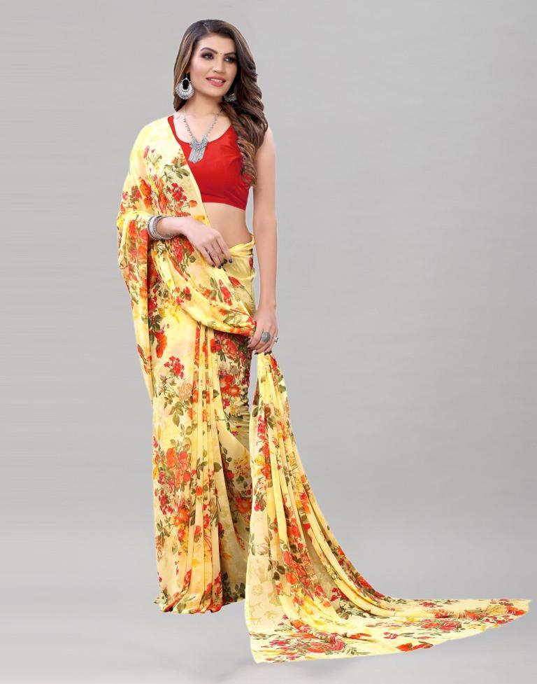 Sensuous Yellow Printed Saree | Sudathi