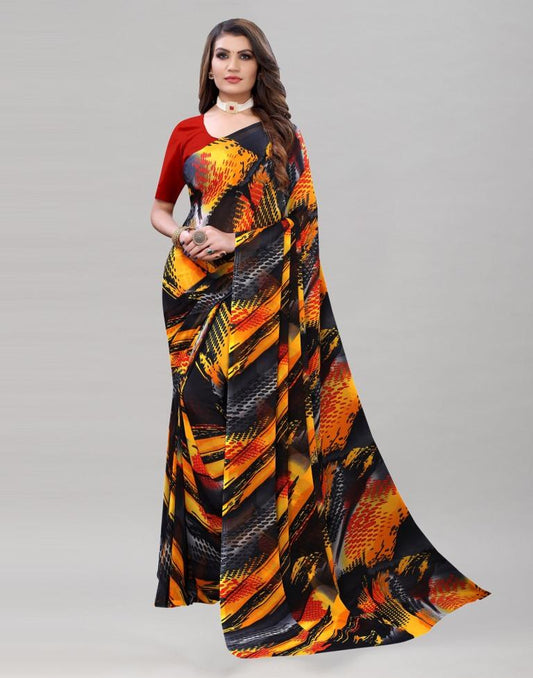 Dazzling Yellow Printed Saree | Sudathi