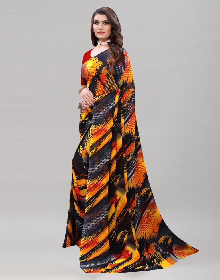 Dazzling Yellow Printed Saree | Sudathi