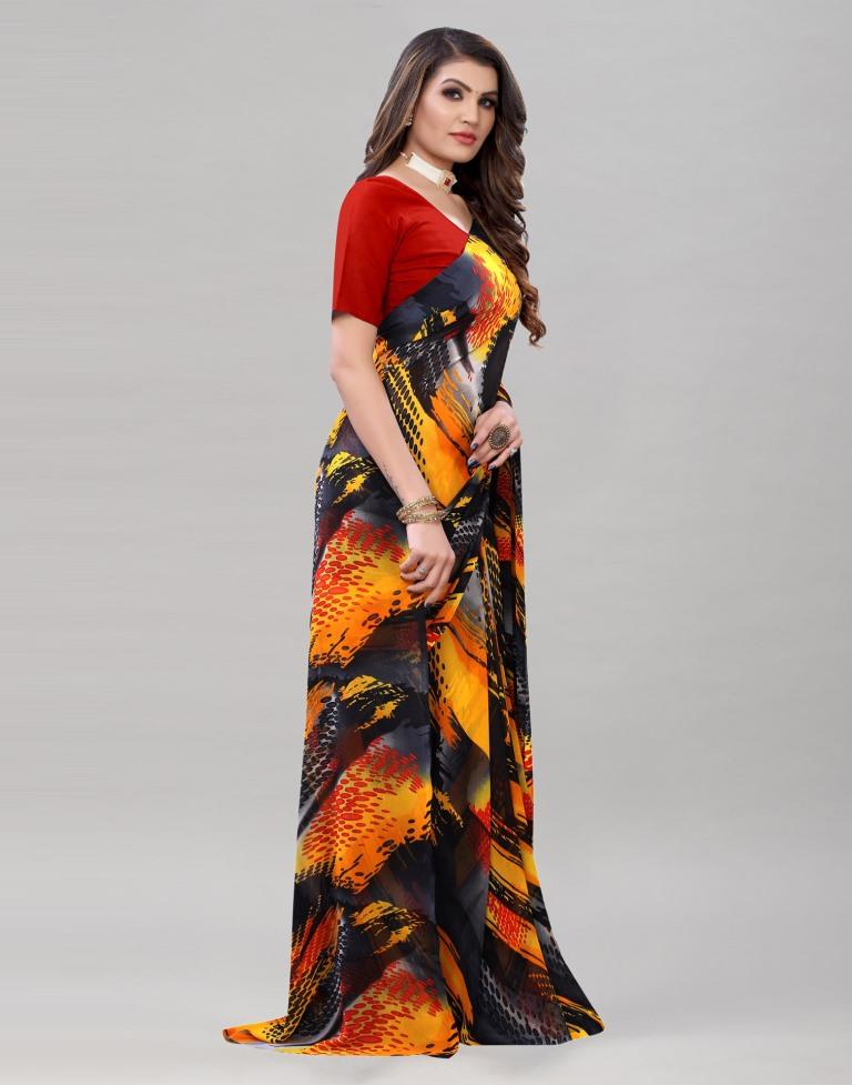 Dazzling Yellow Printed Saree | Sudathi