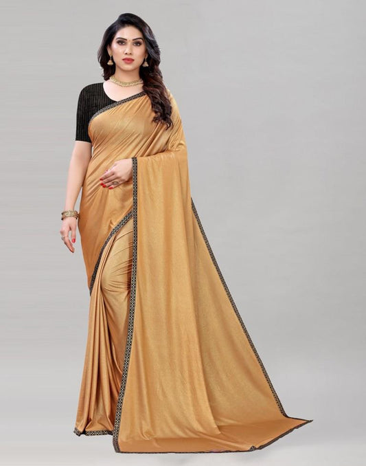 Fawn Tan Lycra Shimmer Saree | Sudathi