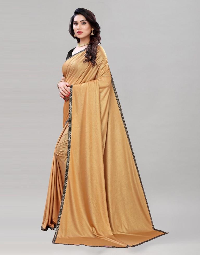 Fawn Tan Lycra Shimmer Saree | Sudathi