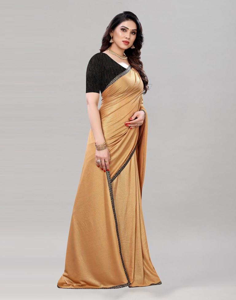 Fawn Tan Lycra Shimmer Saree | Sudathi