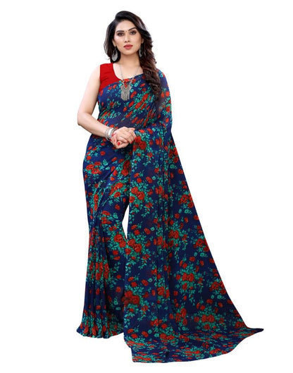Brilliant Navy Blue Printed Saree | Sudathi