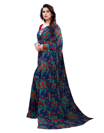 Brilliant Navy Blue Printed Saree | Sudathi