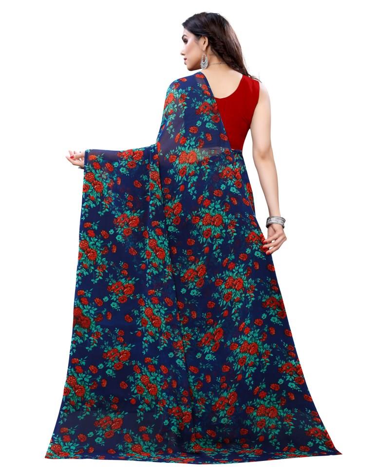 Brilliant Navy Blue Printed Saree | Sudathi