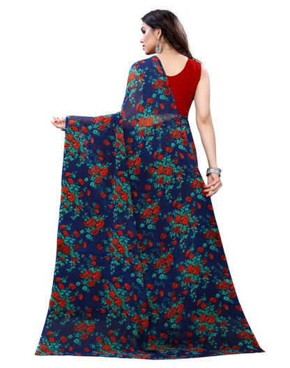Brilliant Navy Blue Printed Saree | Sudathi