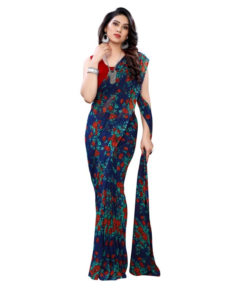 Brilliant Navy Blue Printed Saree | Sudathi