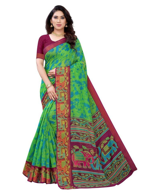 Wine  Printed Cotton Saree