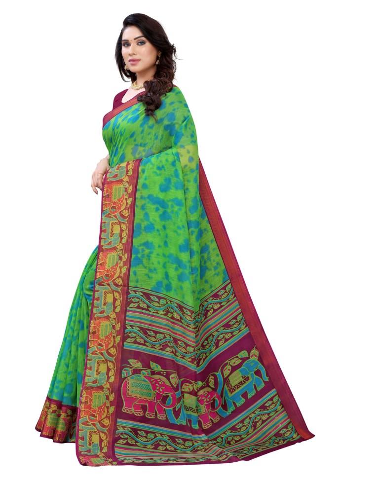 Wine  Printed Cotton Saree