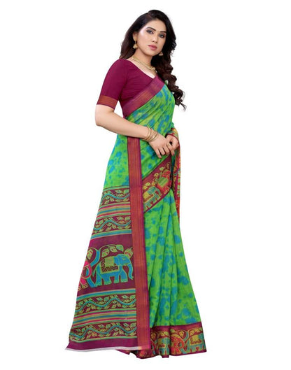 Wine  Printed Cotton Saree