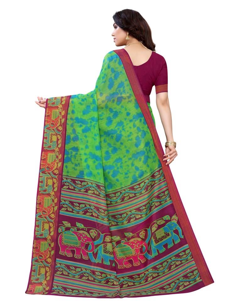Wine  Printed Cotton Saree
