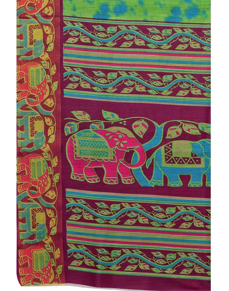 Wine  Printed Cotton Saree