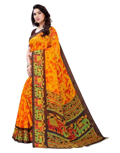 Mustard Yellow Cotton Printed Saree | Sudathi