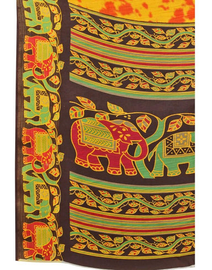 Mustard Yellow Cotton Printed Saree | Sudathi