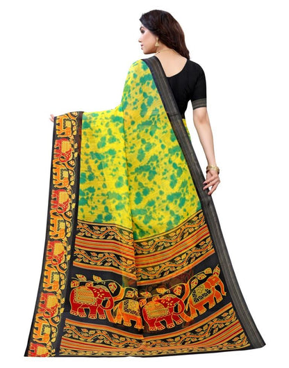 Lime Green Cotton Printed Saree | Sudathi