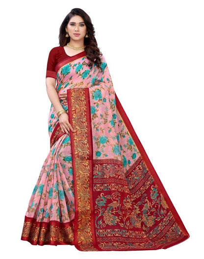 Ethereal Pink Cotton Printed Saree | Sudathi