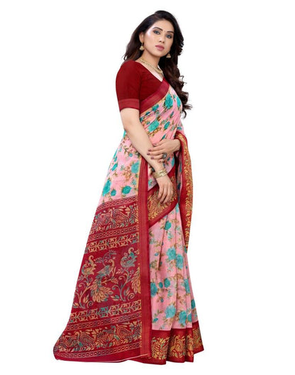 Ethereal Pink Cotton Printed Saree | Sudathi