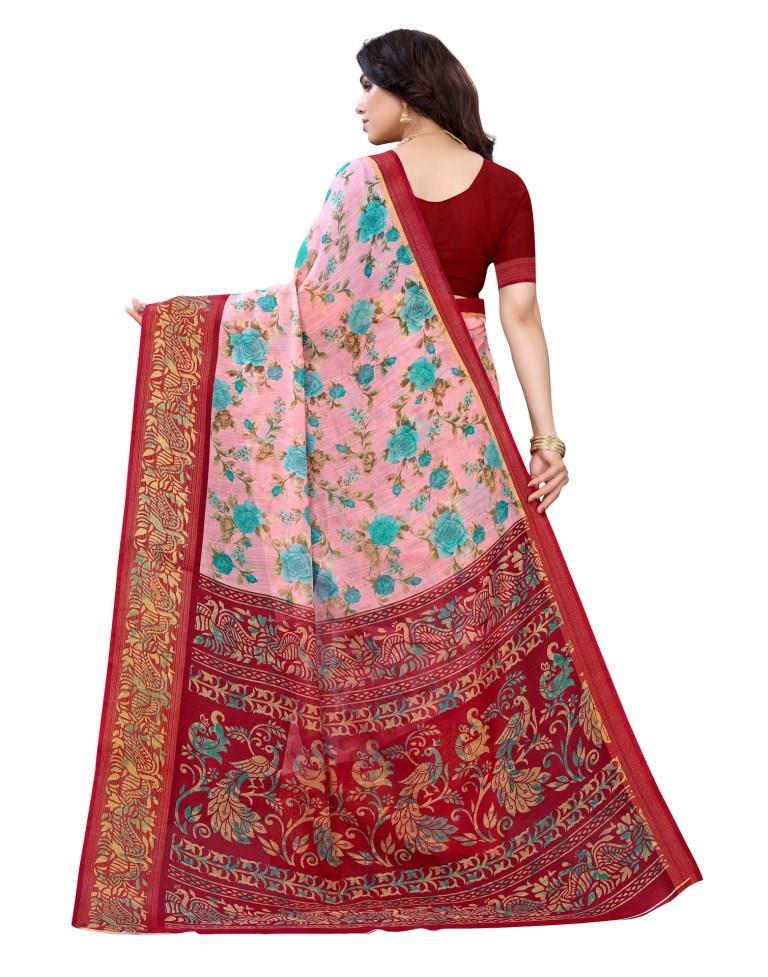 Ethereal Pink Cotton Printed Saree | Sudathi