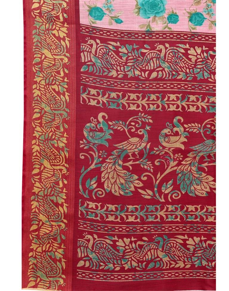 Ethereal Pink Cotton Printed Saree | Sudathi