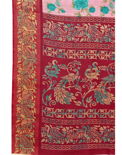 Ethereal Pink Cotton Printed Saree | Sudathi