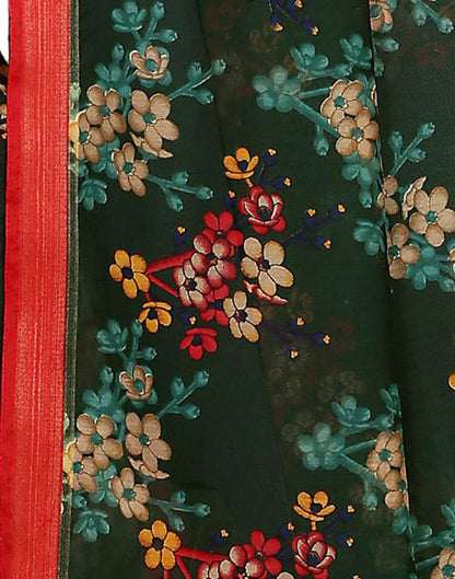 Bottle Green Cotton Printed Saree | Sudathi