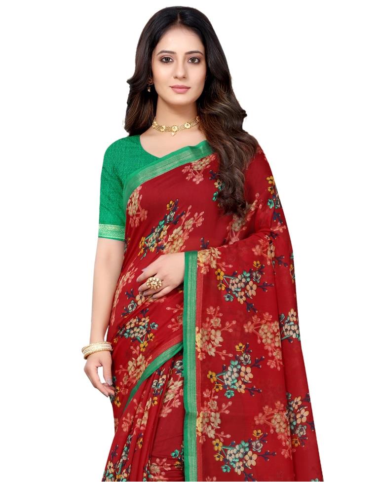 Choicest Red Cotton Printed Saree | Sudathi