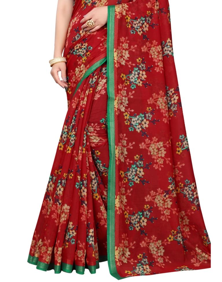 Choicest Red Cotton Printed Saree | Sudathi