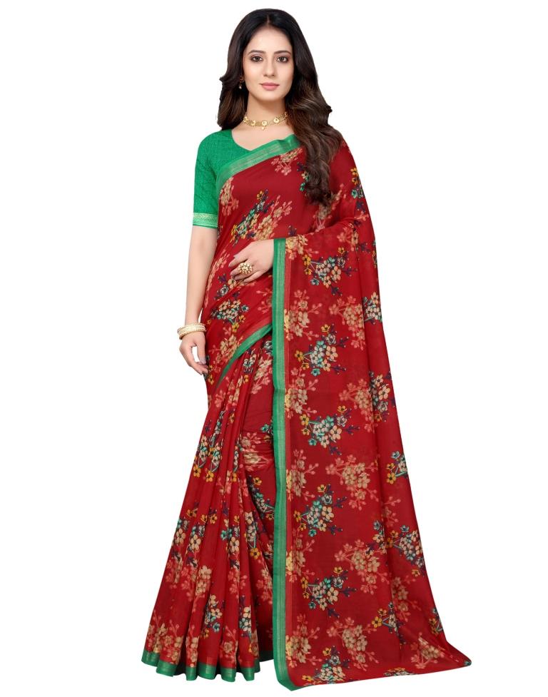 Choicest Red Cotton Printed Saree | Sudathi