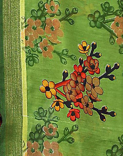 Olive Green Cotton Printed Saree | Sudathi