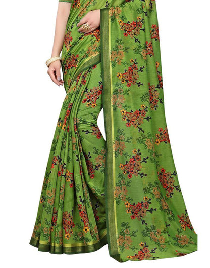 Olive Green Cotton Printed Saree | Sudathi