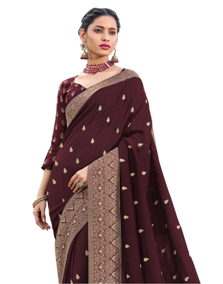 Maroon Embroidered Silk Saree | Sudathi