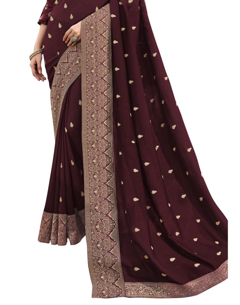 Maroon Embroidered Silk Saree | Sudathi