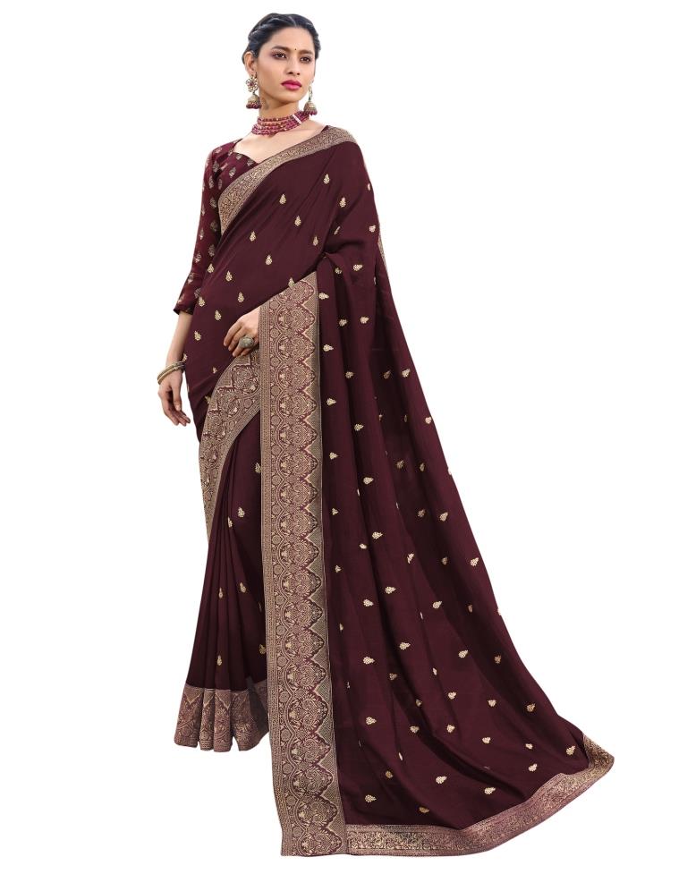 Maroon Embroidered Silk Saree | Sudathi