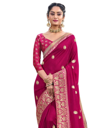 Ruby Pink Embroidered Silk Saree | Sudathi