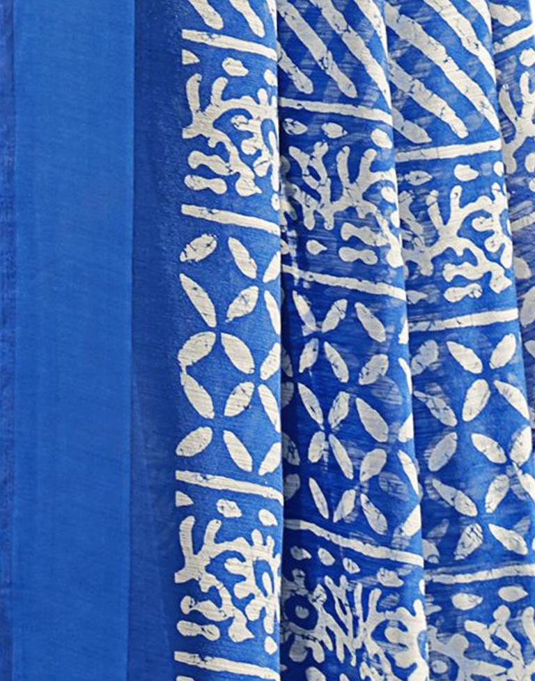 Bedazzling Blue Cotton Printed Saree | Sudathi