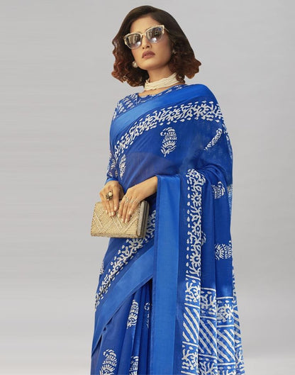 Bedazzling Blue Cotton Printed Saree | Sudathi