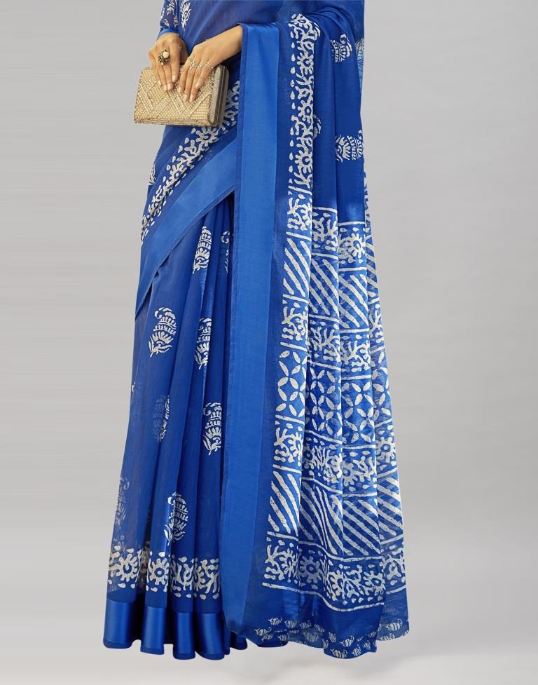 Bedazzling Blue Cotton Printed Saree | Sudathi