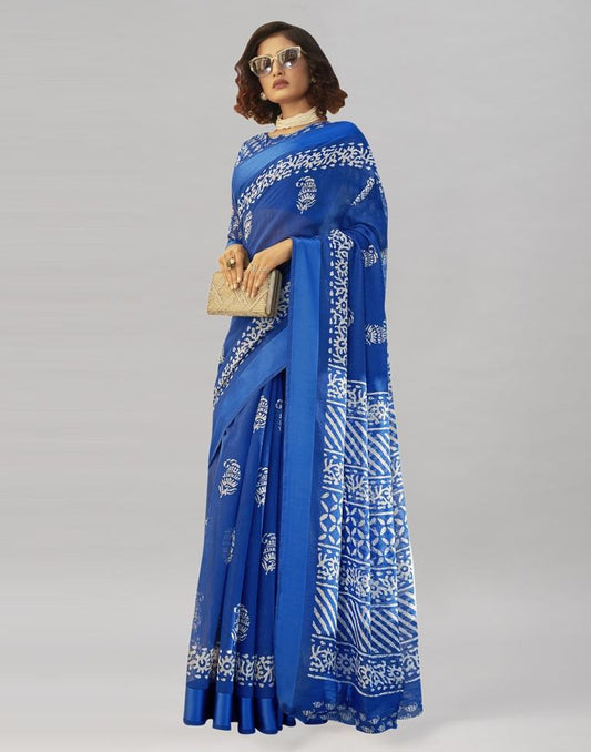 Bedazzling Blue Cotton Printed Saree | Sudathi