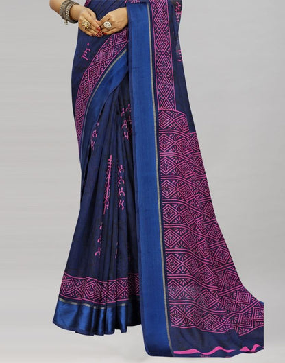 Navy Blue Cotton Printed Saree | Sudathi