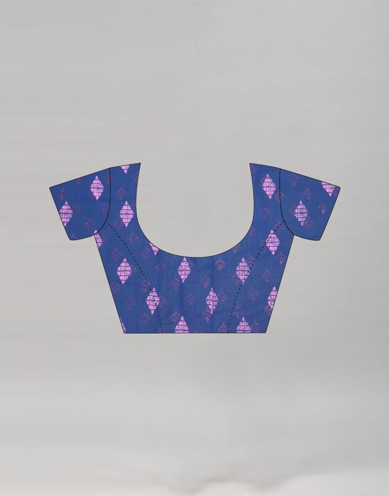 Navy Blue Cotton Printed Saree | Sudathi