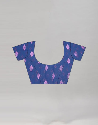 Navy Blue Cotton Printed Saree | Sudathi