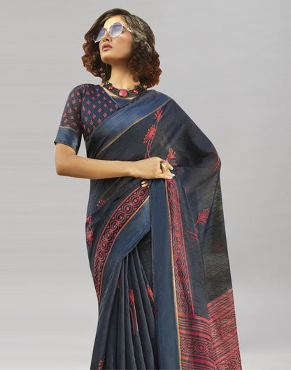 Grey Cotton Printed Saree | Sudathi