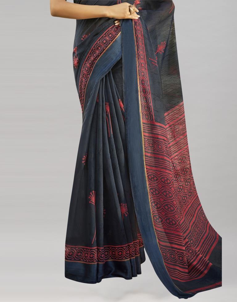 Grey Cotton Printed Saree | Sudathi