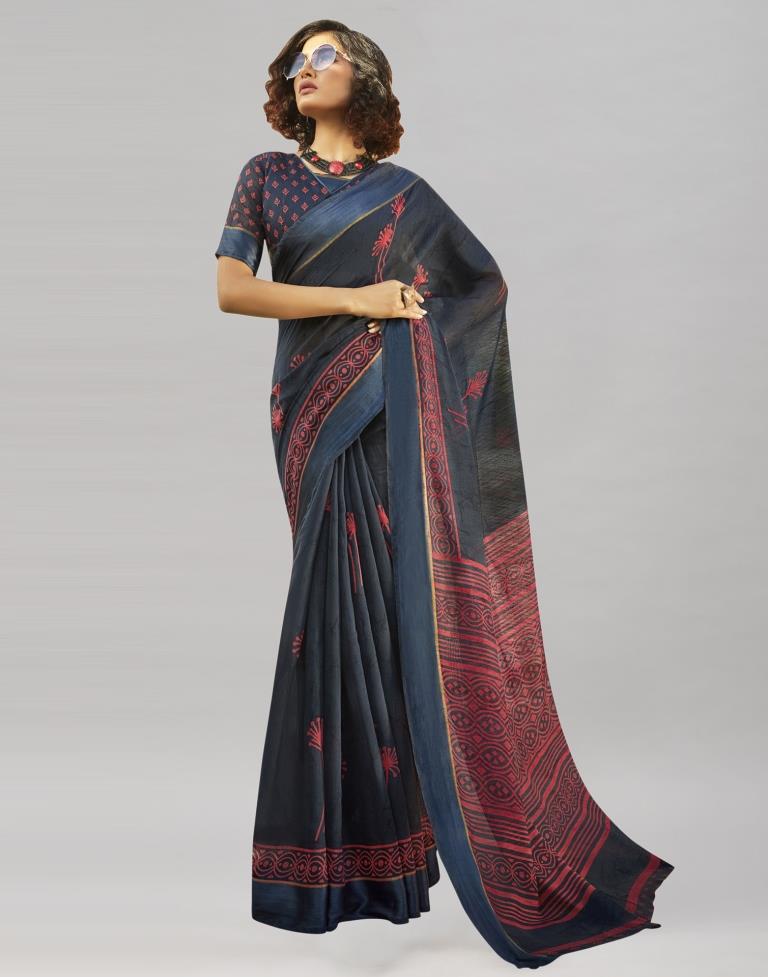 Grey Cotton Printed Saree | Sudathi