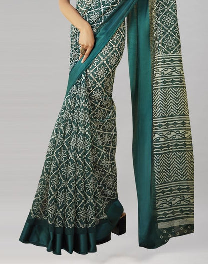 Teal Blue Cotton Printed Saree | Sudathi